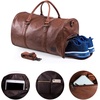 image:imageLeather Travel Bag with Shoe Pouch Waterproof Weekender Overnight Bag Carry On Duffel Bag for Men WomenBlack20inch