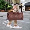 image:imageLeather Travel Bag with Shoe Pouch Waterproof Weekender Overnight Bag Carry On Duffel Bag for Men WomenBlack20inch