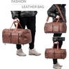 image:imageLeather Travel Bag with Shoe PouchWeekender Overnight Bag Waterproof Leather Large Carry On Bag Travel Tote Duffel Bag for Men or WomenBrownBrown