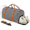 image:imageWeekender Duffel Bag Canvas Leather Weekend Overnight Travel Bag with Shoe Pouch Carry On Tote Bag with Shoe PouchBlackWhite Striped