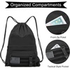 image:imageseyfocnia Drawstring Backpack Tactical String Bag with Zipper Pockets Waterproof Cinch Bag Sport Gym Sackpack  BlackBlack