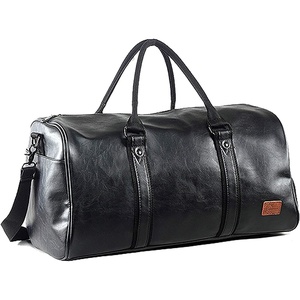 image:imageLeather Travel Bag with Shoe Pouch Waterproof Weekender Overnight Bag Carry On Duffel Bag for Men WomenBlack20inch
