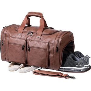 image:imageLeather Travel Bag with Shoe PouchWeekender Overnight Bag Waterproof Leather Large Carry On Bag Travel Tote Duffel Bag for Men or WomenBrownBrown