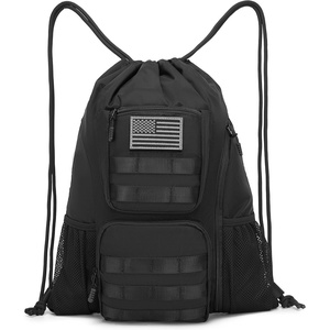 image:imageseyfocnia Drawstring Backpack Tactical String Bag with Shoe Compartment Large Cinch Bag Waterproof Gym Drawstring Bags for Travel