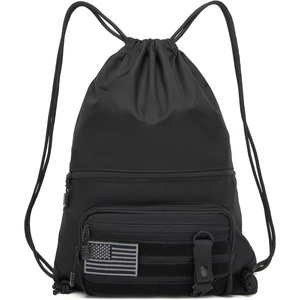 image:imageseyfocnia Drawstring Backpack Tactical String Bag with Zipper Pockets Waterproof Cinch Bag Sport Gym Sackpack  BlackBlack