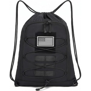 image:imageseyfocnia Drawstring Backpack Tactical String Gym Bag with Zipper Pockets Waterproof Cinch Bag Sport Gym Backpack for Men Black