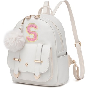 image:imageseyfocnia Initial Cute Mini Backpack Small Backpack Purse for Women Personalized Letter Style Small Leather Backpack Pompom Back Pack Shoulder Bag for Gifts Travel  White Letter MLetter S