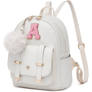 image:imageseyfocnia Initial Cute Mini Backpack Small Backpack Purse for Women Personalized Letter Style Small Leather Backpack Pompom Back Pack Shoulder Bag for Gifts Travel  White Letter MLetter A