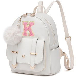 image:imageseyfocnia Initial Cute Mini Backpack Small Backpack Purse for Women Personalized Letter Style Small Leather Backpack Pompom Back Pack Shoulder Bag for Gifts Travel  White Letter MLetter K