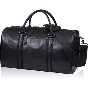 image:imageseyfocnia Oversized Duffle Travel Bag for Men or Women Waterproof PU Leather Weekend Gym Bag Large Carry On Bag Overnight HangbagZBlack